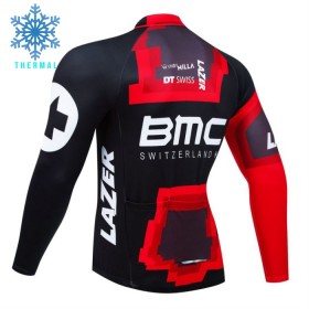 Wielershirt 2024 BMC-Switzerland Lange Mouw Winter Thermal Fleece Zwart
